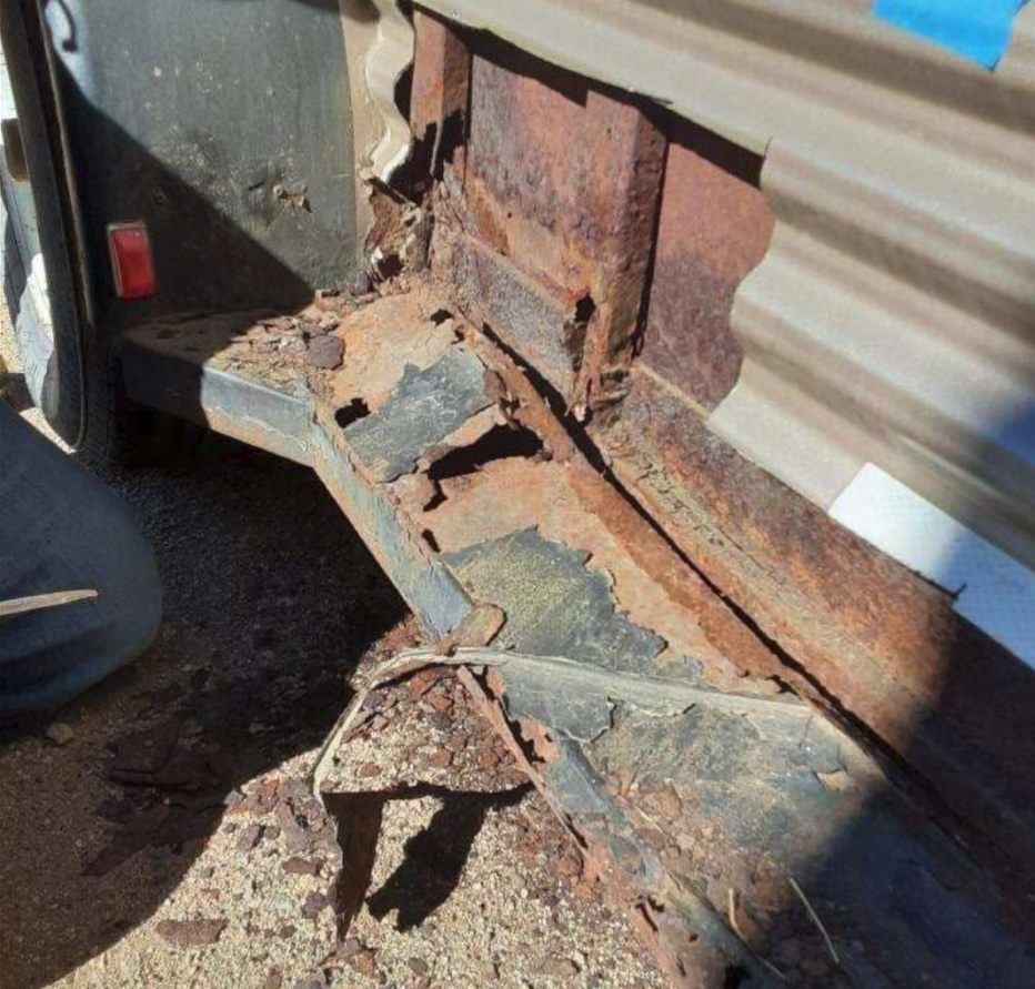 Steel horse trailer — severe frame rust and rot before repair